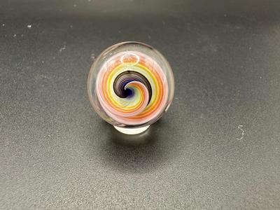 LATTICINIO SWIRL CORE MARBLE WITH MULTICOLORED SWIRLS