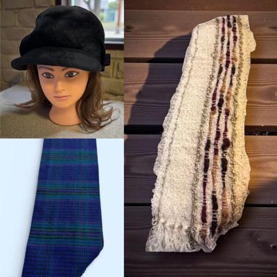 Acrylic and Wool Scarf, Blue Scarf and Black Ladies Hat