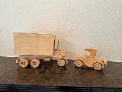 HAND CRAFTED WOODEN TOYS WITH AN EMBEDDED PENNY FOR THE YEAR THEY WERE MADE