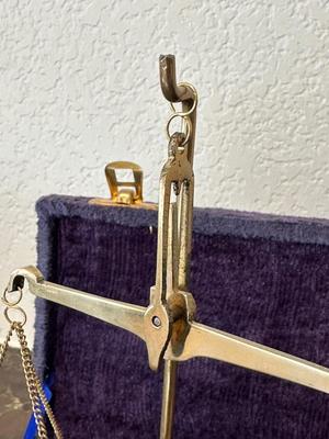 VINTAGE BRASS BALANCE SCALE AND VINTAGE PELOUZE PETITE MODEL P-1 POSTAL SCALE