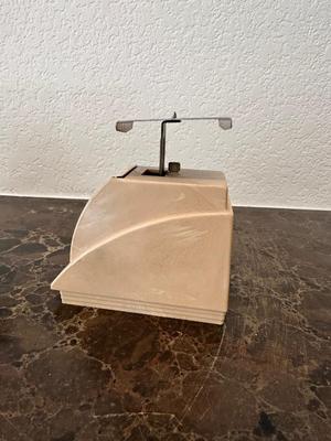 VINTAGE BALANCE MEASURING SPOON AND PELOUZE PETITE MODEL P-1 POSTAGE SCALE