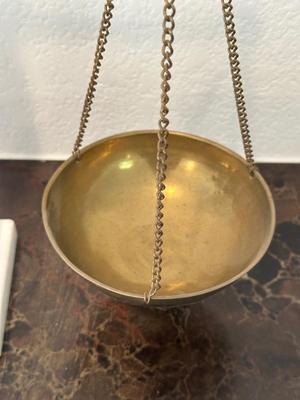 VINTAGE BRASS AND ALABASTER APOTHECARY SCALE “SCALES OF JUSTICE”