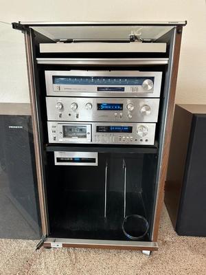 VINTAGE PIONEER COMPONENT HOME STEREO SYSTEM - BLUE LINE SERIES - WITH MATCHING AUDIO CABINET