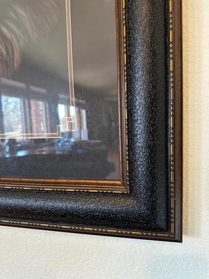 LARGE DAVE MERRICK “INDIGO” WOLF PICTURE WITH A BEAUTIFUL FRAME