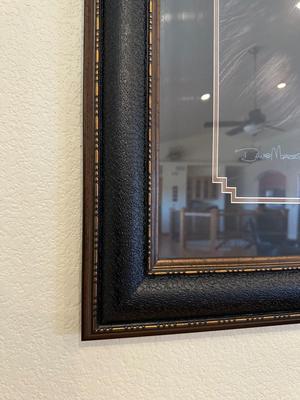 LARGE DAVE MERRICK “INDIGO” WOLF PICTURE WITH A BEAUTIFUL FRAME