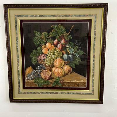 927 Framed Still Life Tapestry "Cornicopia Bowl With Fruit"