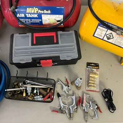 944 Central Pneumatic Three Gallon AIr Compressor With Air Tanks And Hose
