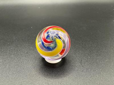 MULTICOLORED LATTICINIO SWIRL CORE MARBLE WITH MULTICOLORED RIBBONS