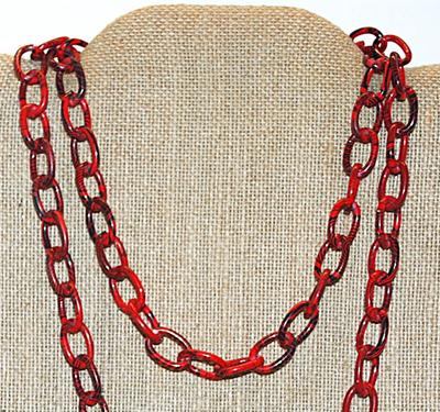 Shorter WRAP-AROUND NECKLACE with Painted Red & Black Chain Links 36" L
