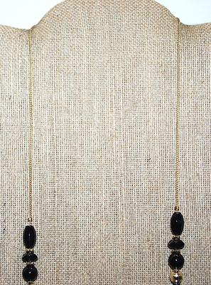 Delicate Gold Chain NECKLACE with Black & Gold Beads 30" L