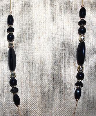 Delicate Gold Chain NECKLACE with Black & Gold Beads 30" L