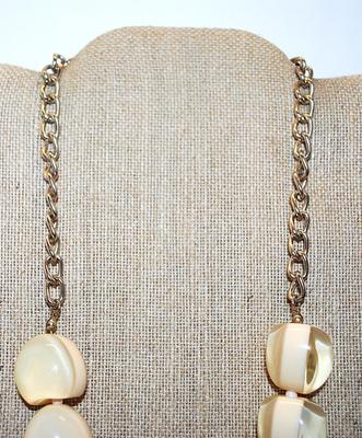 Acrylic Set of 9 "Marshmallows" NECKLACE in Half White and Half Clear Beads and Gold Tone Chain and Lobster Clasp 20" L