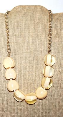 Acrylic Set of 9 "Marshmallows" NECKLACE in Half White and Half Clear Beads and Gold Tone Chain and Lobster Clasp 20" L