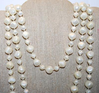 Very Long WRAP-AROUND Pearl-Style Shiny White Beads NECKLACE with Irregular Assorted Shapes 72" L