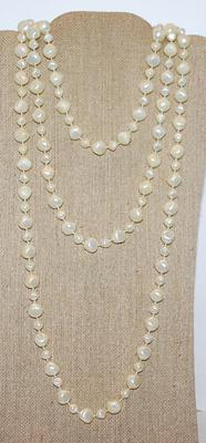 Very Long WRAP-AROUND Pearl-Style Shiny White Beads NECKLACE with Irregular Assorted Shapes 72" L
