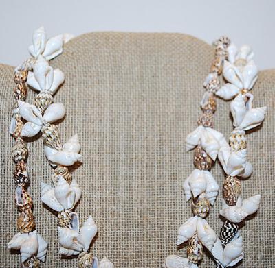 WRAP-AROUND White & Brown Speckled Whole SHELL NECKLACE 32" L