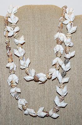 WRAP-AROUND White & Brown Speckled Whole SHELL NECKLACE 32" L
