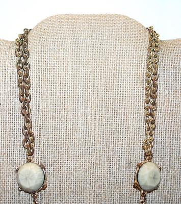 "MARBLE-STYLE" NECKLACE with 6 Beveled Cut Marble Circles on a Double Strand Gold Tone Chain and Lobster Clasp 18" L