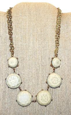 "MARBLE-STYLE" NECKLACE with 6 Beveled Cut Marble Circles on a Double Strand Gold Tone Chain and Lobster Clasp 18" L