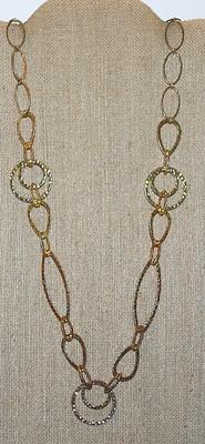 Gold Tone "RINGS & LOOPS NECKLACE with Assorted Shapes and a Lobster Clasp 30" L