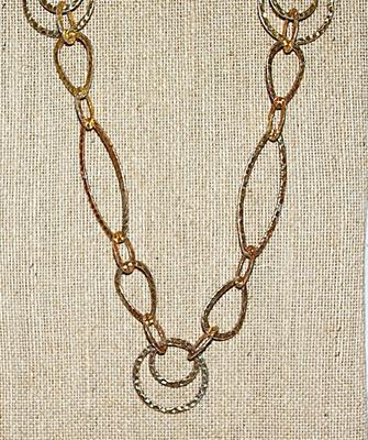 Gold Tone "RINGS & LOOPS NECKLACE with Assorted Shapes and a Lobster Clasp 30" L