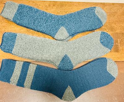 Sale Photo Thumbnail #530: Mixed blue and gray patterns.  New, do not appear to have been worn or washed. Appears to be a wool blend