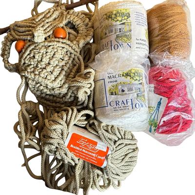 Big Bag of Mostly Unopened Macrame Craft Cord & 2 Pieces