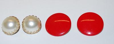 Collection of 2 Pairs EARRINGS - Red Circles & Faux Pearls with Snap-On Closures