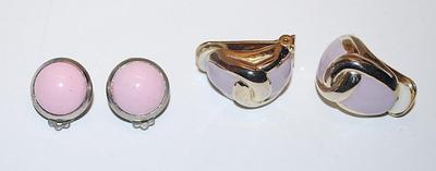 Collection of 2 Pairs EARRINGS with Pink/Lavender Color Accents on Snap-On Clasps