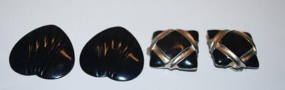Collection of 2 Pairs EARRINGS - Black Hearts & Squares with Snap-On Clasps