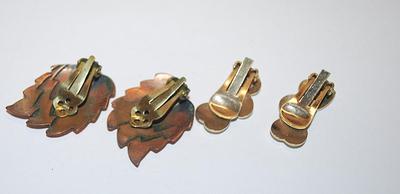 Collection of 2 Pairs EARRINGS - Copper Colored Leaves & Triple Hearts with Snap-On Clasps