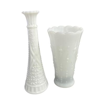 2 Milk Glass Vases