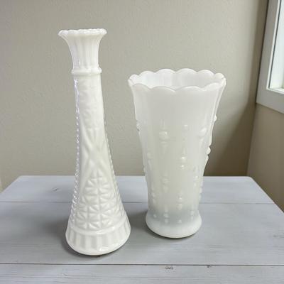 2 Milk Glass Vases