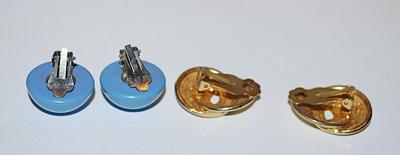 Collection of 2 Pairs EARRINGS - Blue Half Globe & Gold Tone Swirl with Snap-On Clasps