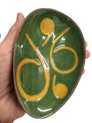 2 Decorative Items- Glazed Dish and Wood Turned Piece from OR