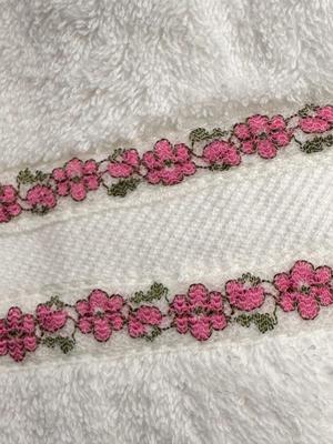 12 Piece Sears Colorburst White Cotton Vintage Bath Towel Set w Pink Flower Trim