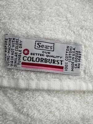 12 Piece Sears Colorburst White Cotton Vintage Bath Towel Set w Pink Flower Trim