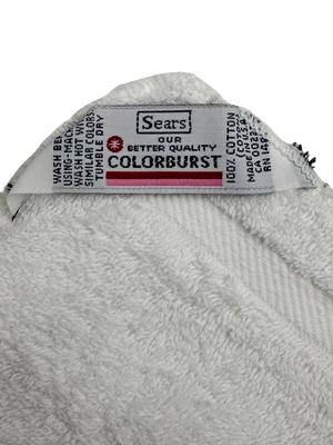 12 Piece Sears Colorburst White Cotton Vintage Bath Towel Set w Pink Flower Trim