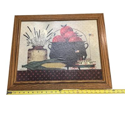 Framed Country Still Life Folk Art Style