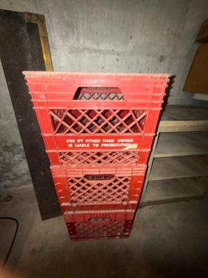 3 red milk crates