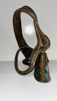 ANTIQUE JERSEY BELL ON LEATHER STRAP