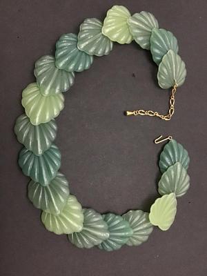 Lucite Green Embossed Leaf Necklace
