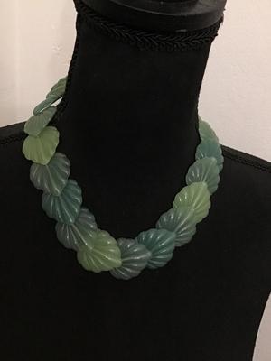 Lucite Green Embossed Leaf Necklace