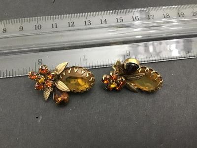 Coro Topaz Amber Signed Clip on Earrings