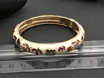 Enamel Hinged Bracelet. Signed