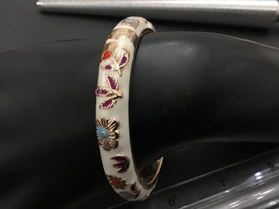 Enamel Hinged Bracelet. Signed