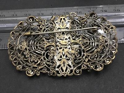 Antique Art Deco Filagree moonstone Blue Glass Numbered Large