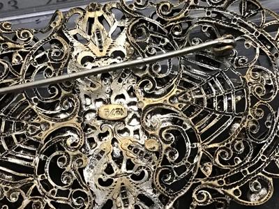 Antique Art Deco Filagree moonstone Blue Glass Numbered Large