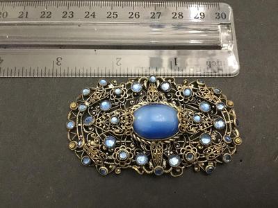 Antique Art Deco Filagree moonstone Blue Glass Numbered Large