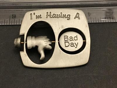 Signed JJ Good Day Bad Day Flip Brooch Vintage